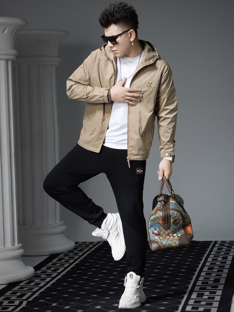 European Trendy Brand Badge Hooded Jacket Men's 2025 New Autumn Fashion Casual Top Windproof Jacket Men's Clothing
