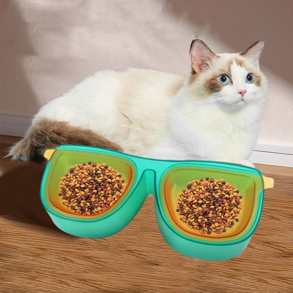 Anti-Knockover Glasses Shape Cat Bowl Large Capacity Pet Slanted Drinking Bowl  for Dogs Cats