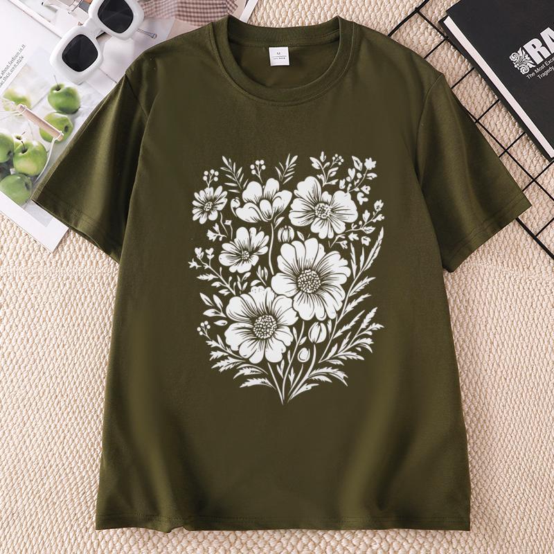 Vintage Pressed Flowers TShirt Unisex Unisex Floral Tshirt Wildflowers T Shirts Boho Gardener Tshirt Unisex Ladies Clothing
