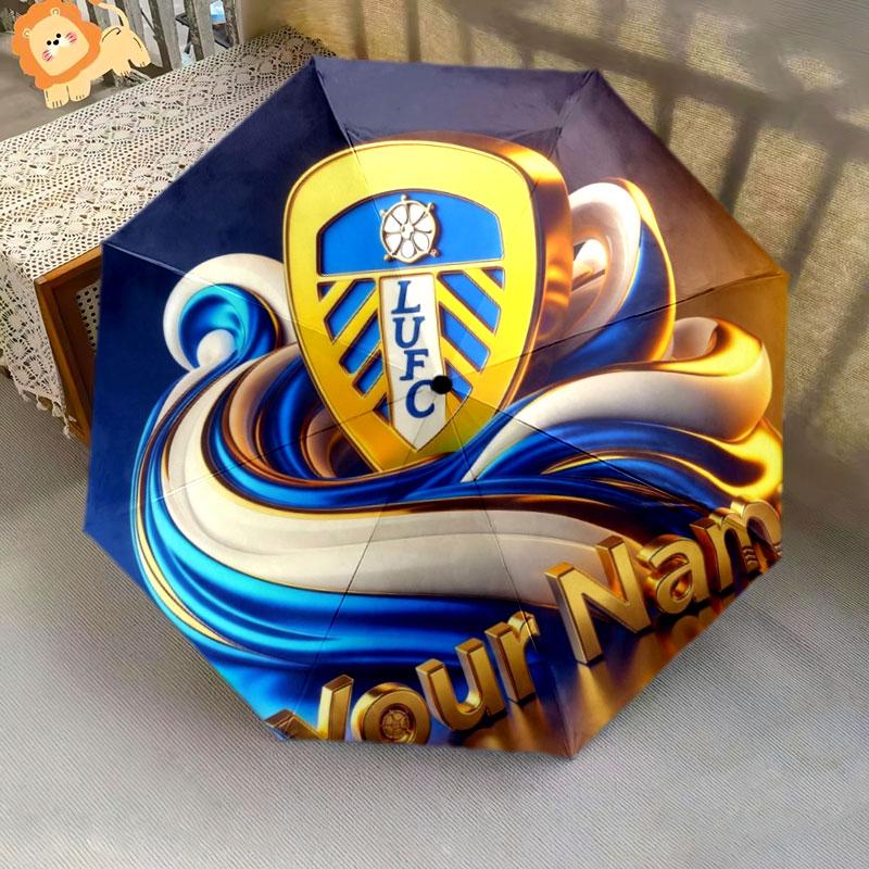 1 PC Automatic Folding Umbrella - Leeds United Custom Name Pattern, Portable & Foldable Design with 8 Ribs, Christmas Birthday Gifts