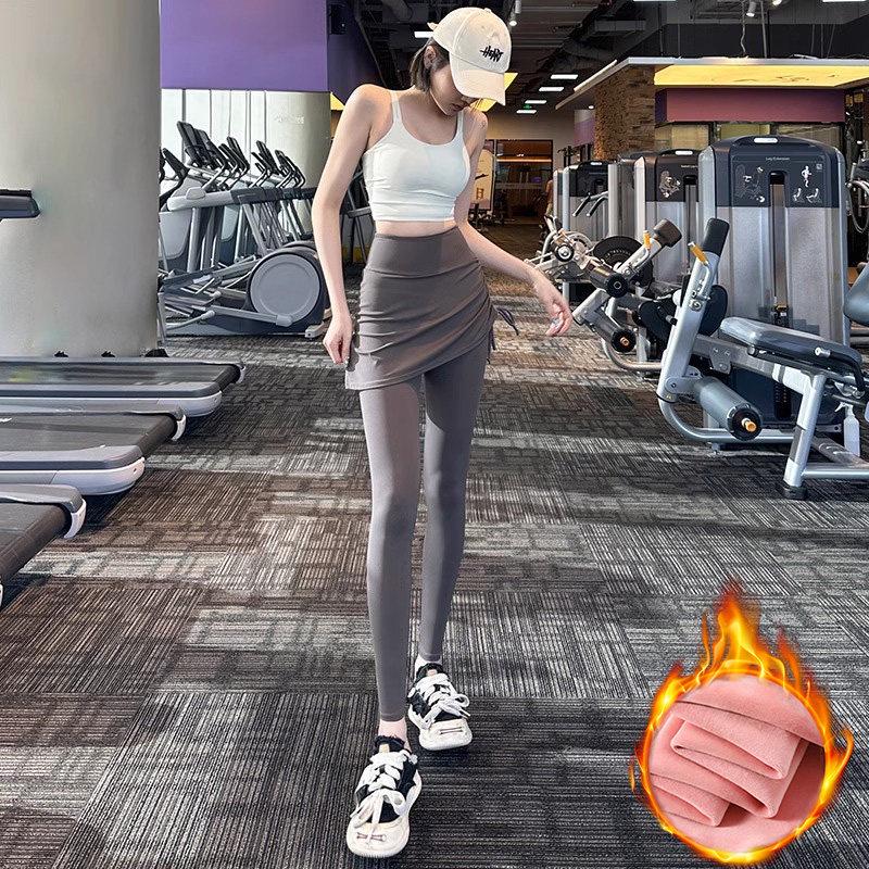 Women's Plus Size 2025 Shark Pants: Fake Two-Piece Long Sports Pants with Velvet Thickening – Perfect for Autumn/Winter Yoga and Fitness Skirt Style.