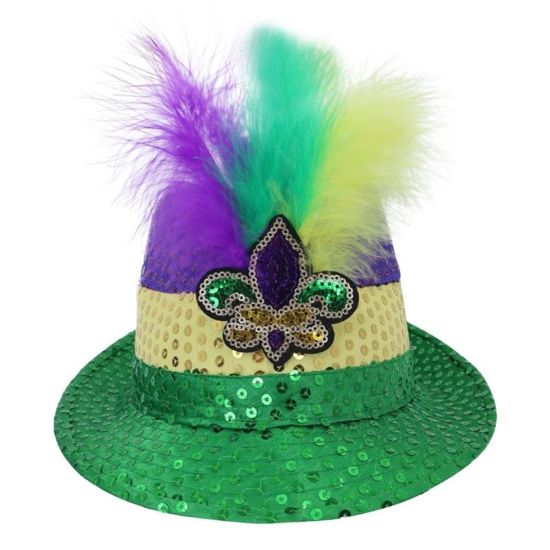 StPatricks Day Top Hat Glittering Feather Jazz Cap for Women Men Carnivals Party Festival Event Gathering Headpiece