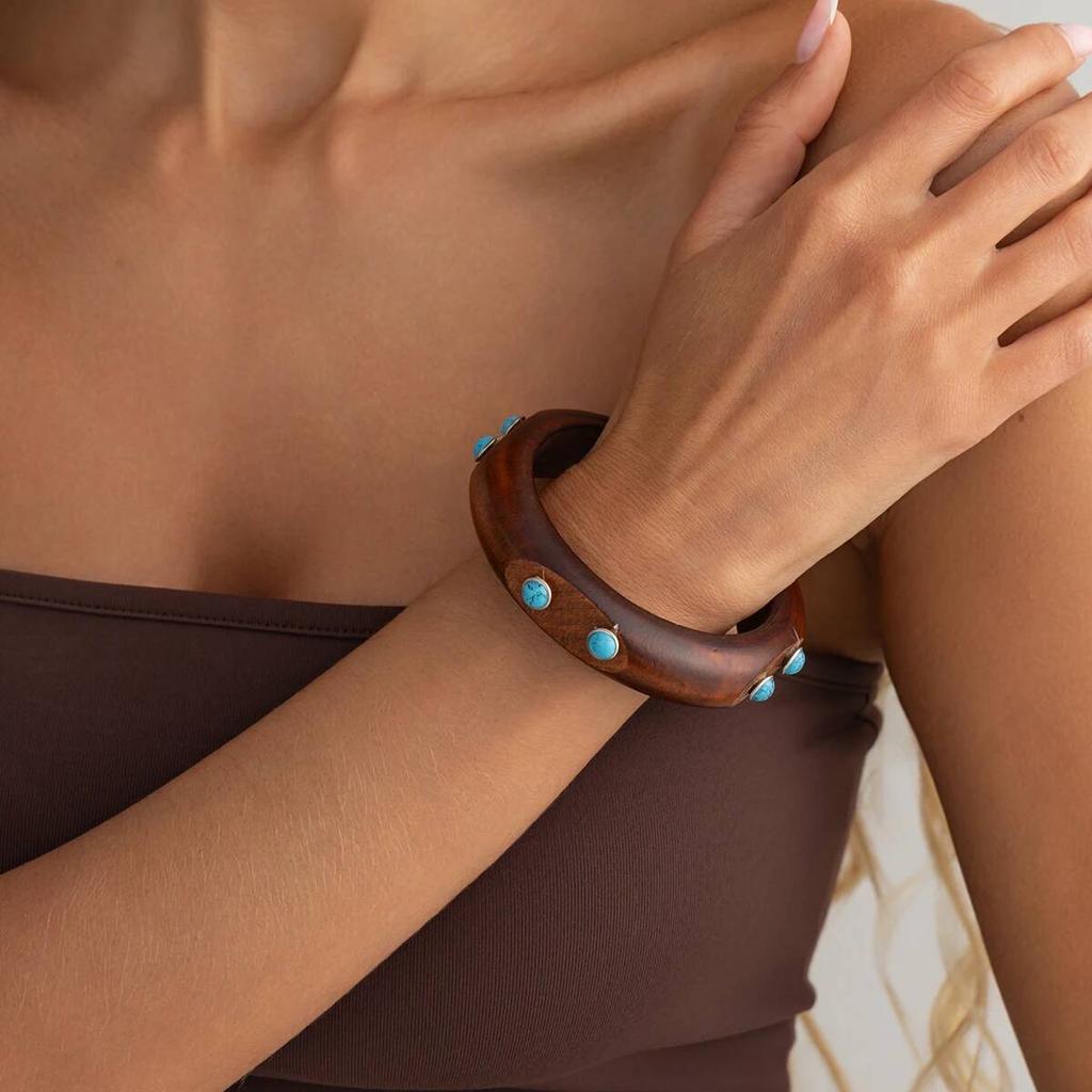 Salircon Classic Vintage Stackable Wooden Chunky Bangles for Women Punk Style Round Wide Bracelet Jewelry Accessories Gift 2026