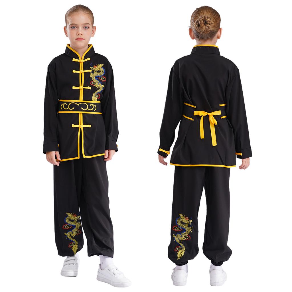 Unisex Kung Fu Performance Set für Kinder: Authentisches Chinesisches Kampfsport-Anzug mit Drachen-Design für Wettkampf & Show