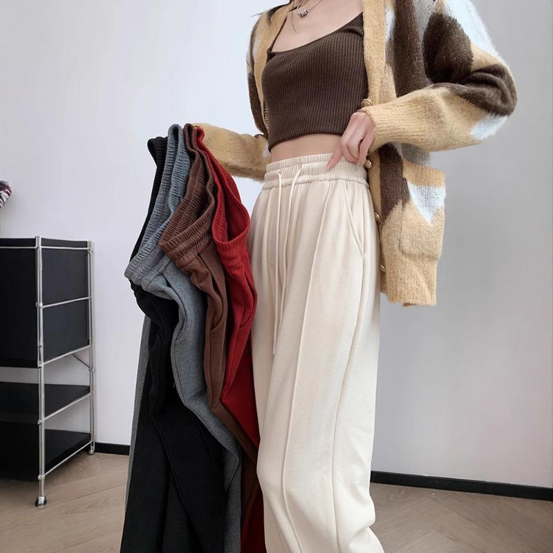 Wool velvet winter warm glutinous rice pants women's spring new drape high waist mopping narrow version casual straight wide-leg pants