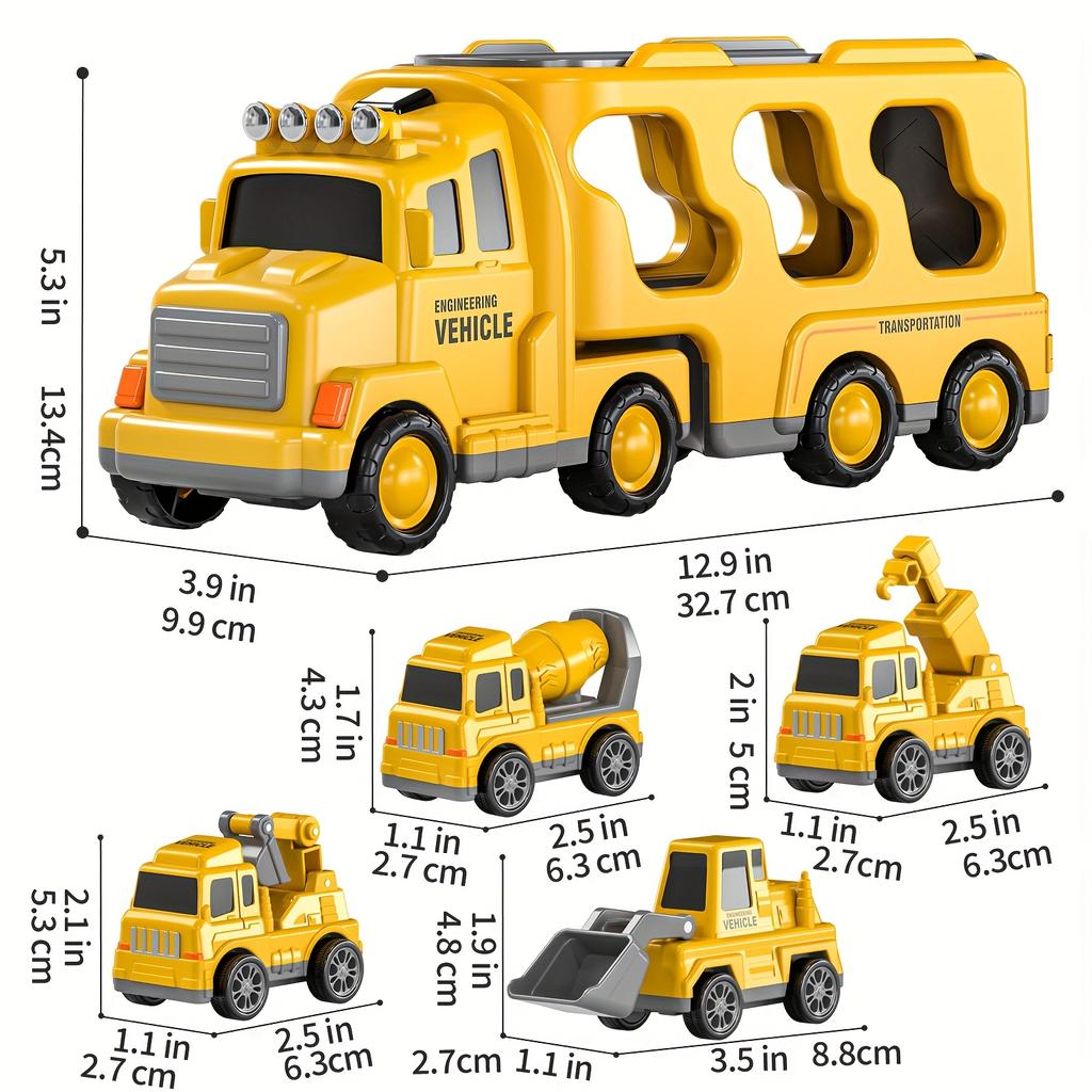 Engineering Vehicle Toys Suitable for Children Over 2 Years Old, 5in1 Engineering Transport Vehicle Toy Set,Friction Power Vehicle,Festival Toy Gifts