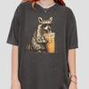 Raccoon Drinking Iced Coffee Shirt Funny Animal Meme Tee Coffee Lover Shirt Unisex T-Shirt