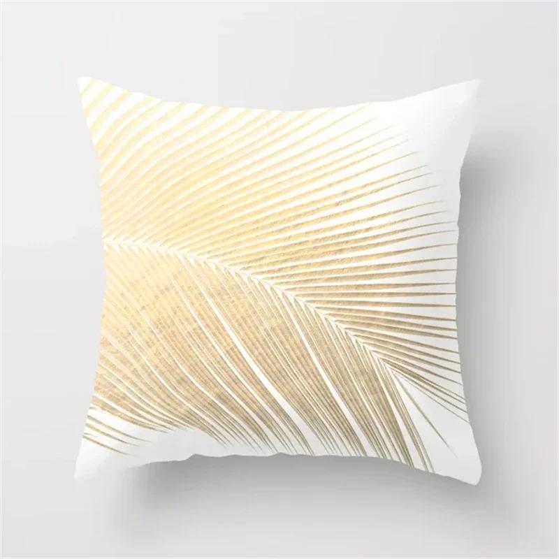 Rose Gold Pink Palm Pillowcase Tropical Plants Polyester Cushion Cover Pillowcase For Living Room Sofa Car Home Decor 45X45Cm