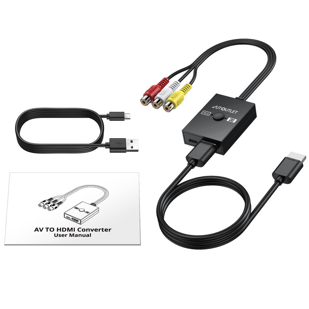AUTOUTLET RCA To HDMI AV To HDMI 720P Composite Video for with HDMI Cable Included Converter, 169/43 Switch, Converter, (60Hz)/1080P (60Hz)