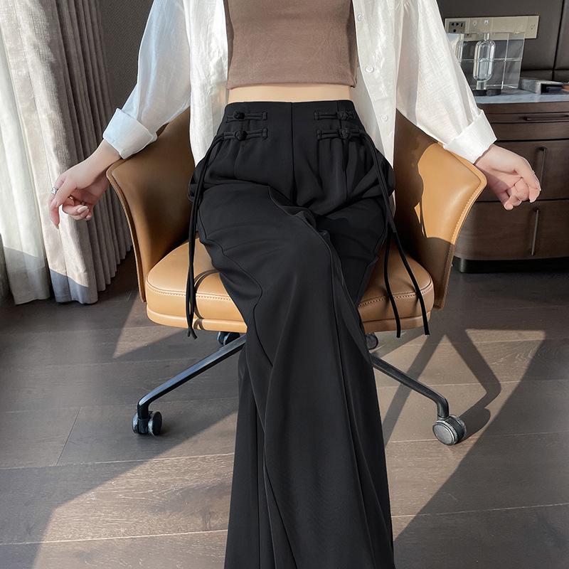 

Женские брюки-карандаш с высокой талией и широкими штанинами на китайской пуговицах 2024 года выпуска XL