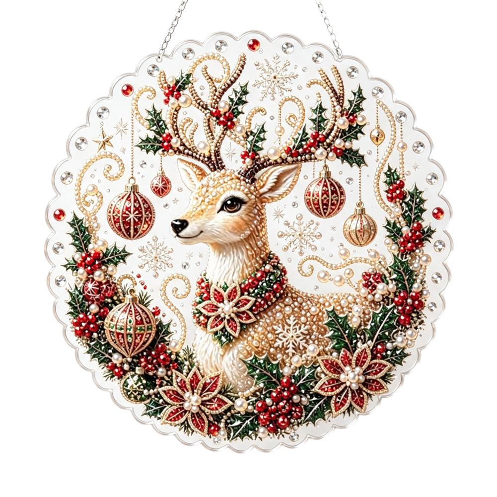 Christmas Pearl Diamond Painting Suncatcher Kit Diy Craft Metal Chain 3d Mixed-sized Pearl Beads Craft Festive Window Wall Decor