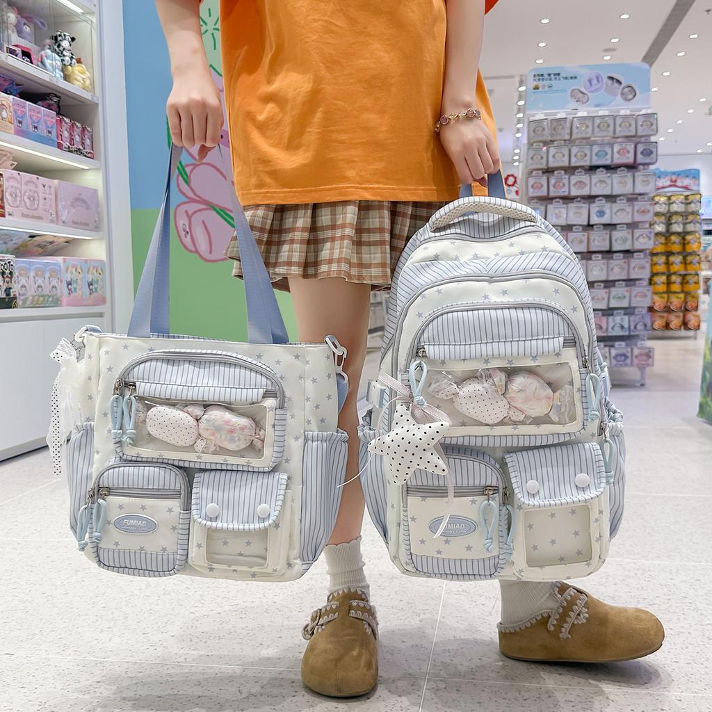 Schoolbag New Schoolbag Female Japanese Ins Cute Dopamine Contrasting Color College Style Primary and Secondary School Students Multi-compartment 