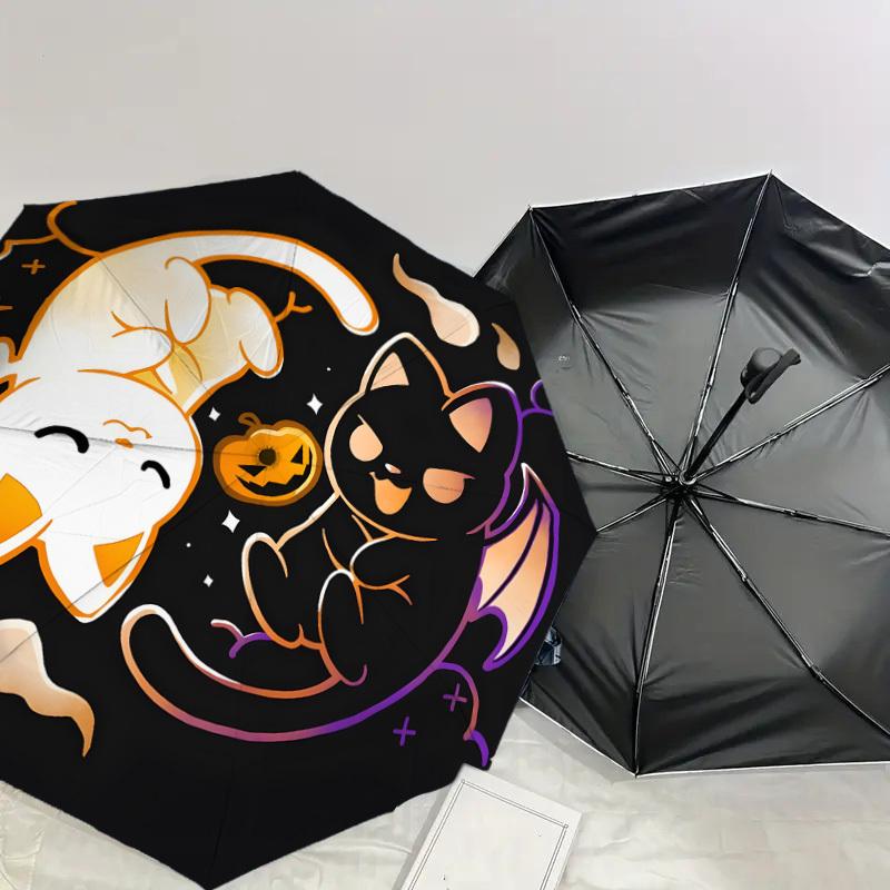 1pc Halloween Cat Ghost Pumpkin Umbrella with Plastic Handle,Suitable for All Seasons Home Travel Outdoor UmbrellaDD1204