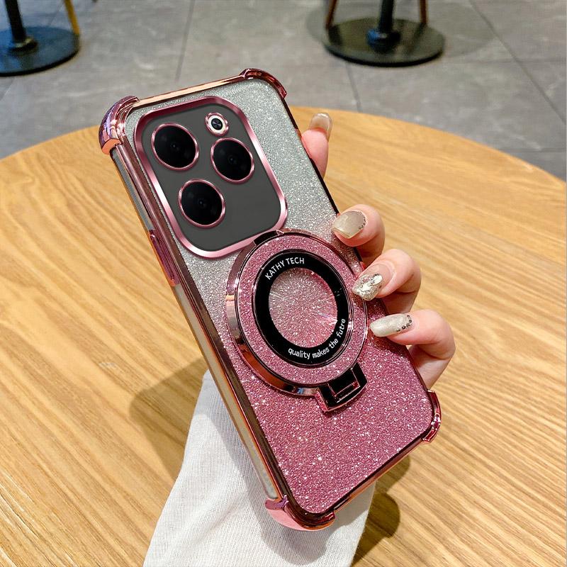 Luxury Plating Shockproof Stand Ring Phone Case For Infinix Hot 40 Pro 30 30i 40i 50i 10S NFC 10 Lite 9 Play Glitter Soft Cover