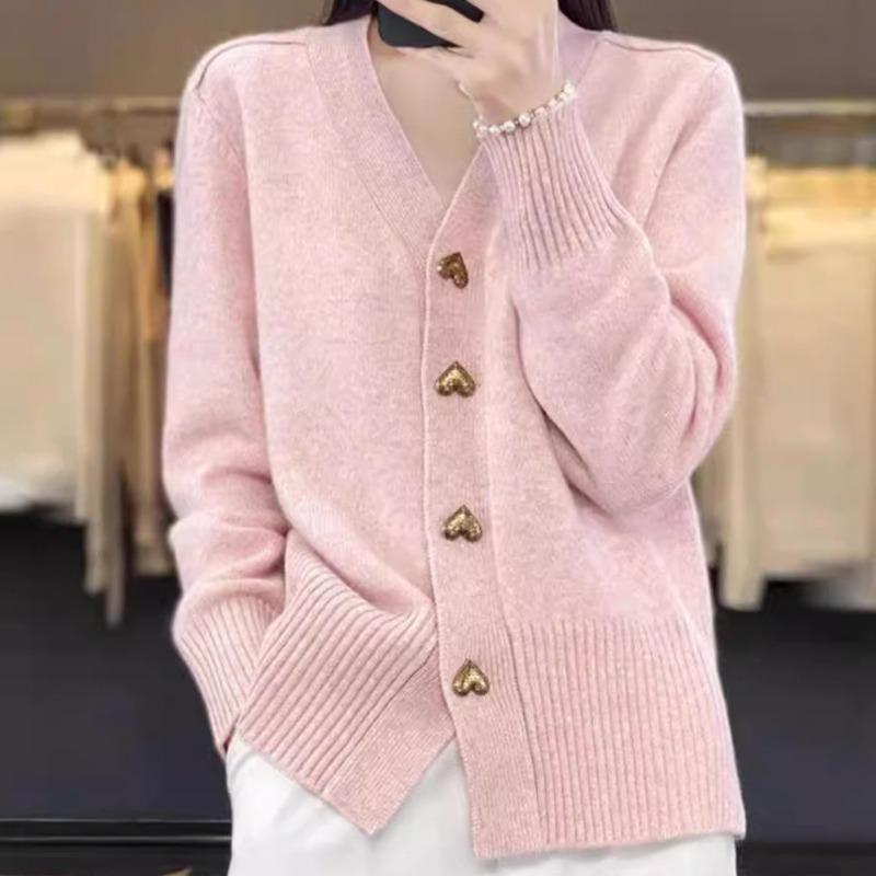 

DAFIFY Жіночі Модні Повсякденні Осінньо-Зимові Однотонні Светри з Принтом з Довгим Рукавом та V-подібним Вирізом S рожевий