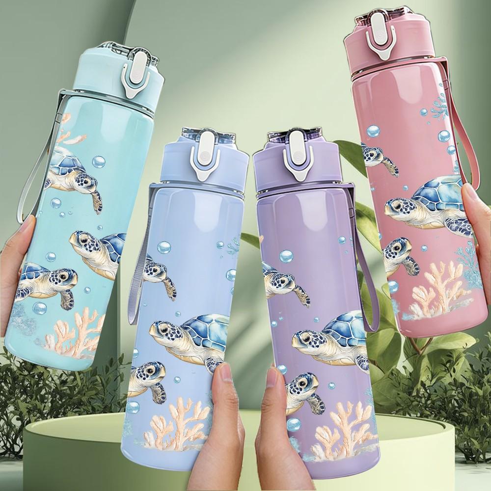 1 PZ Tartaruga Marina Animale Marino Sott'acqua Stampa 750ml Colore Plastica Borraccia Sportiva Tappo Flip Anti-perdita con Cannuccia Adatta per Sport Ufficio Uso Domestico