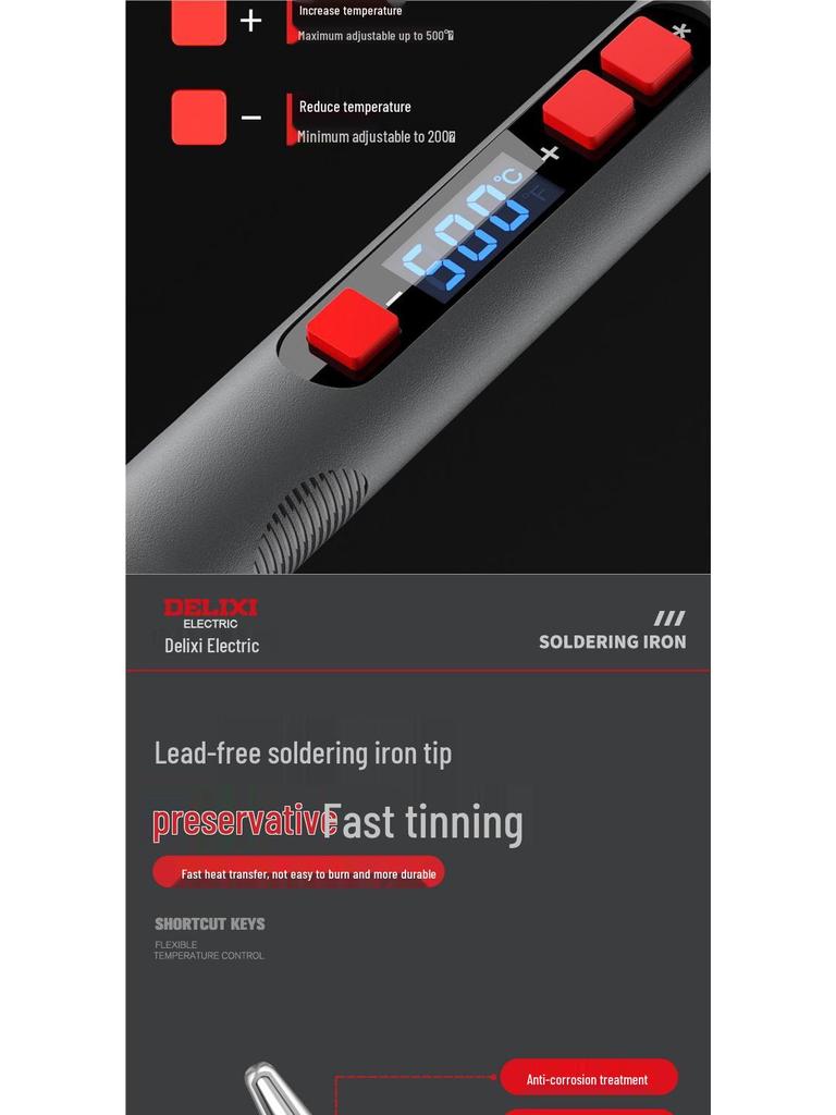 DELIXI Professional High-Power Electric Soldering Iron with Digital Display - Ideal for Household and Repair Tasks.