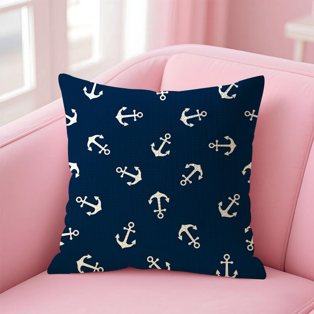 Navy Patterns Luxury Cushion Cover Natural Linen Pillow Case DoubleSided Print Decorative Sofa Pillowcase Home Decor Gift