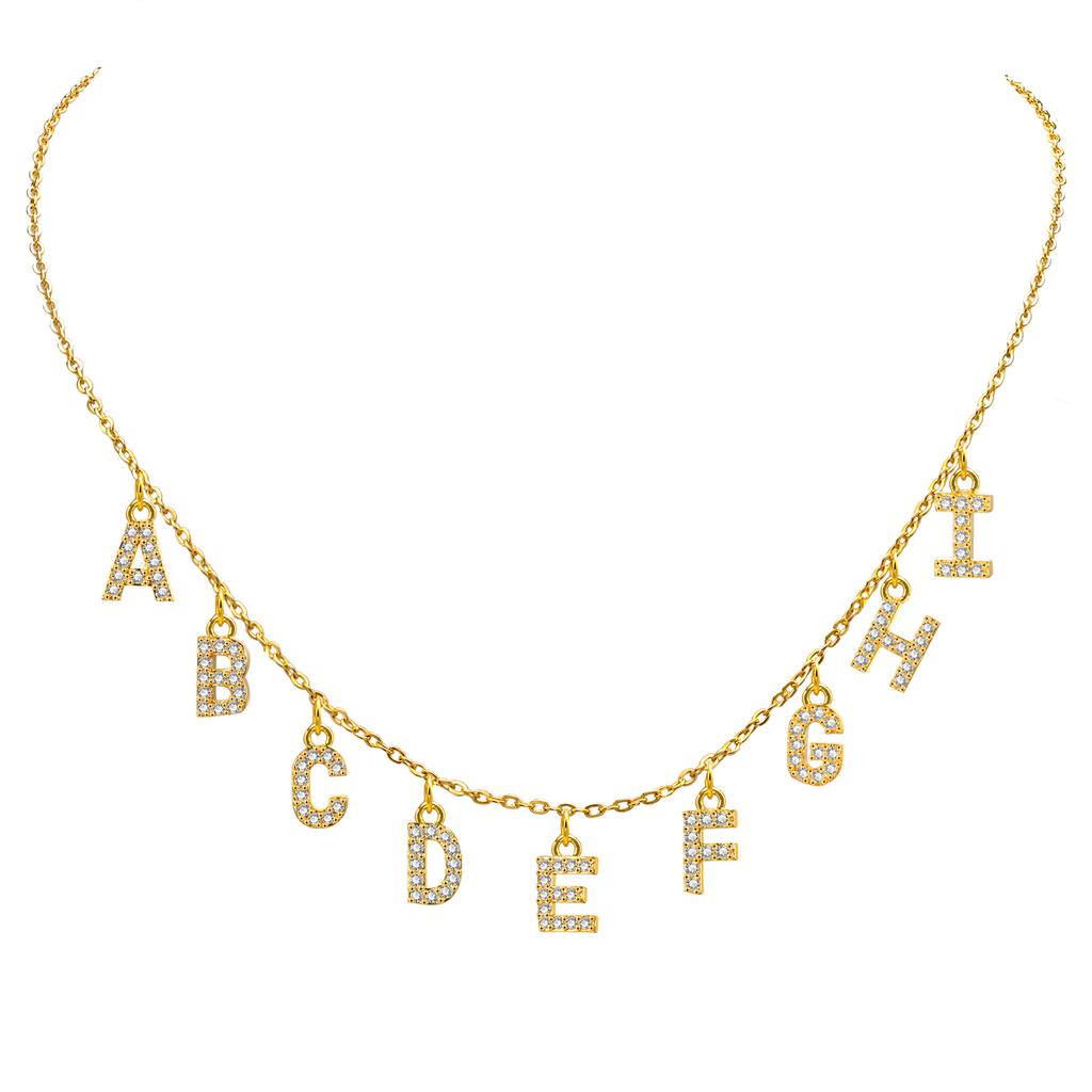 Handmade Personalized Name Necklace for Women Initial Letter Pendant Cubic Zirconia Choker Necklace Stainless Steel Jewelry