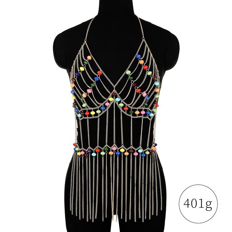 

2025 New Sexy Body Chain for Women Fashionable Multi-layer Colorful Beads Acrylic Acrylic Y2k Bikini Bra Beach Party Jewelry