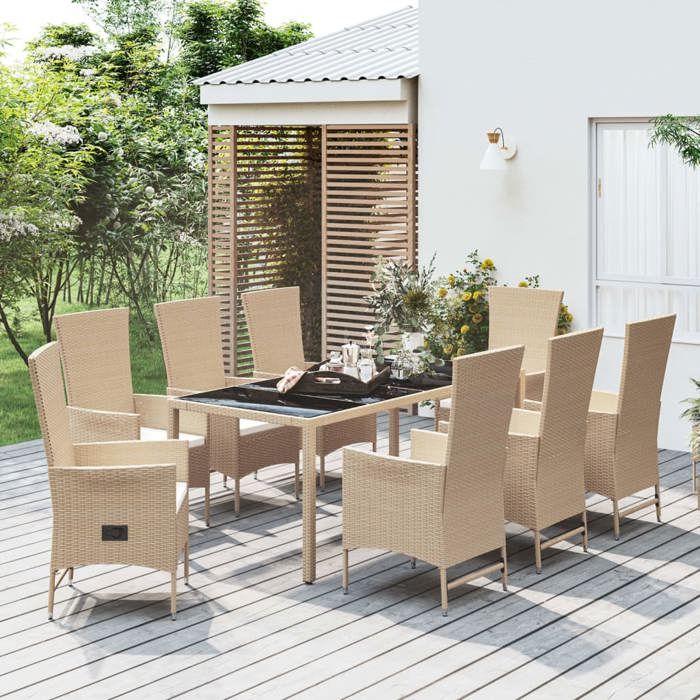 VidaXL Garden Dining Set and Cushions 9 Pcs Beige Poly Rattan, Dining Set, Dining Set 3157571