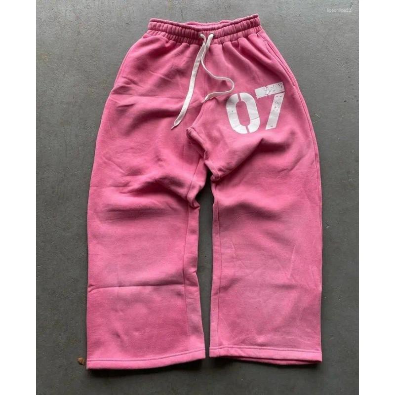 Womens Loose Fit Sweatpants Letter Print Elastic Waist Casual Streetwear Trousers