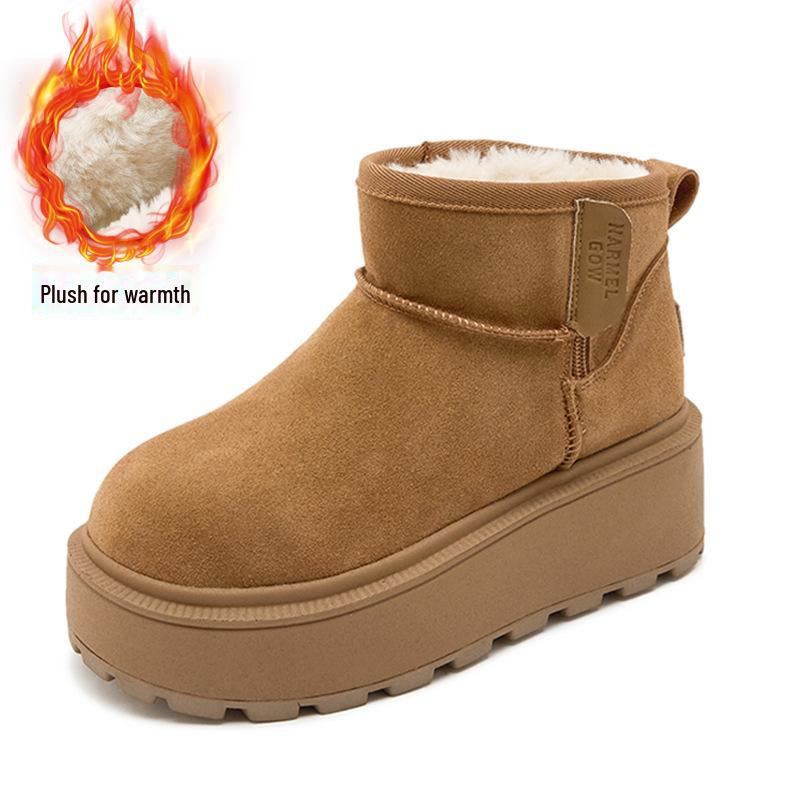 Women's 2024 Warm Leather Snow Boots - Small Size, Low-Top, Non-Slip, Thick-Soled, Height-Enhancing, Plush Winter Short Boots