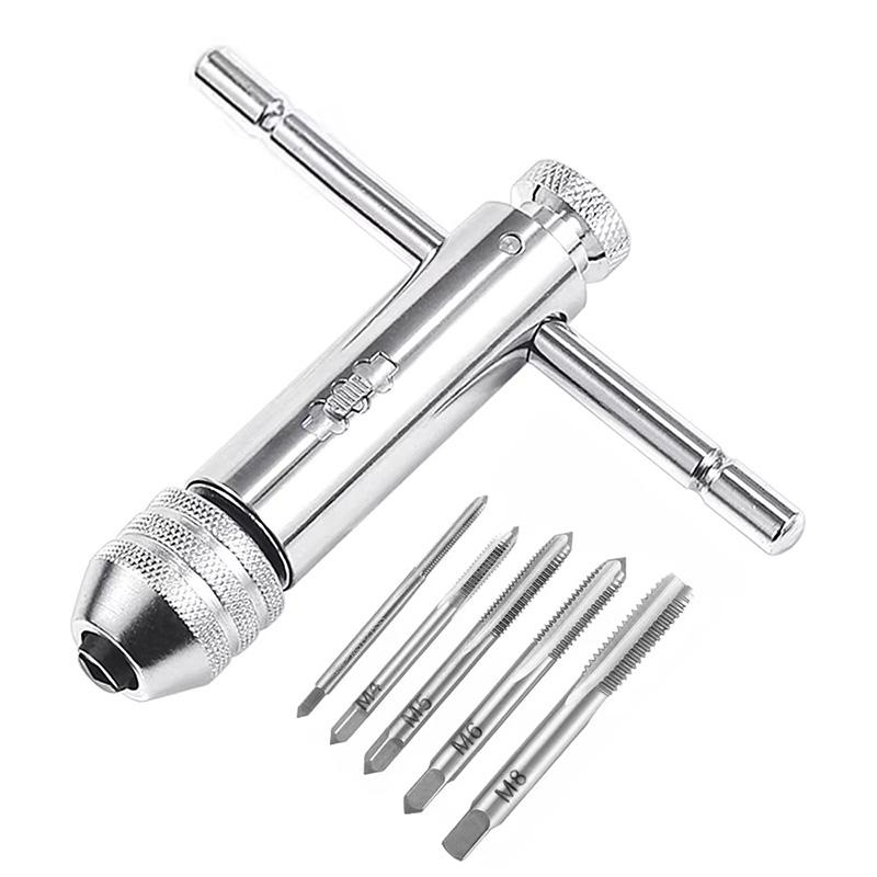 Т-образный гаечный ключ M3-M8 Прямая канавка Ручной метчик Трещоточный ключ Регулируемый Прямой Реверсивный Инструмент для нарезания резьбы Аксессуар