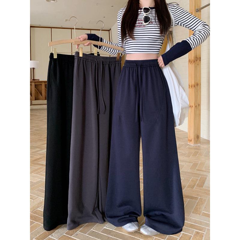 2026 Spring Plus Size Women's Wide-Leg Drawstring Pants - Casual, Elastic Waist, High-Waisted, Slimming Fit