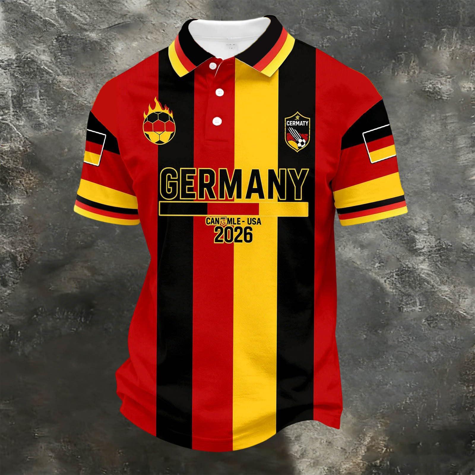 ELORIA Unisex losvallend poloshirt met opdruk in Duitsland-thema, casual ontwerp met korte mouwen voor dagelijks gebruik en sportactiviteiten M wijn
