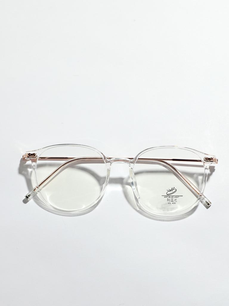 Semi-Metal Frame Round Retro Flat Mirror Women Brown Plain Glasses Men