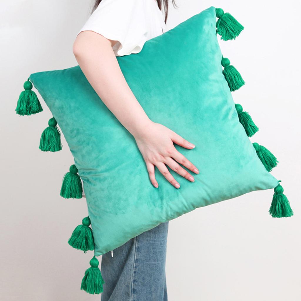 Comfortable Velvets Throw Pillowcase with Fringes Detail Bohemian Cushions Cover for Bed and Chair
