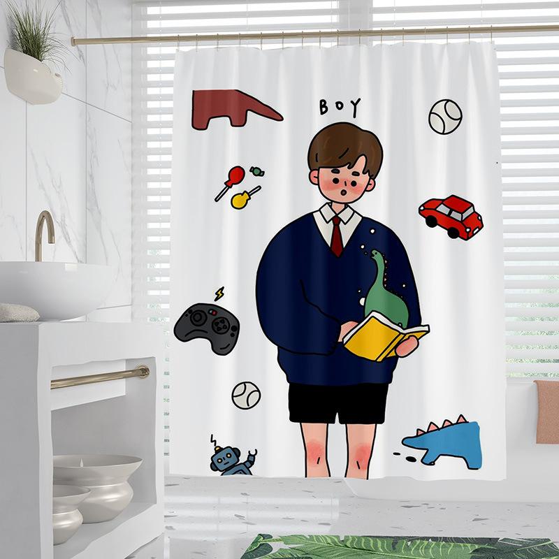 Cartoon Minimalist washable Dirt-Resistant Shower Curtain Shower Head waterproof Polyester Bath Curtain For Home Decor