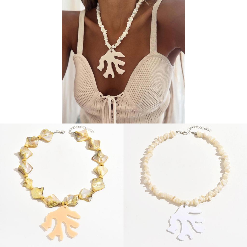 Style Fish Bone Coral Pendant Necklace For Summer Travel And Casual Wear