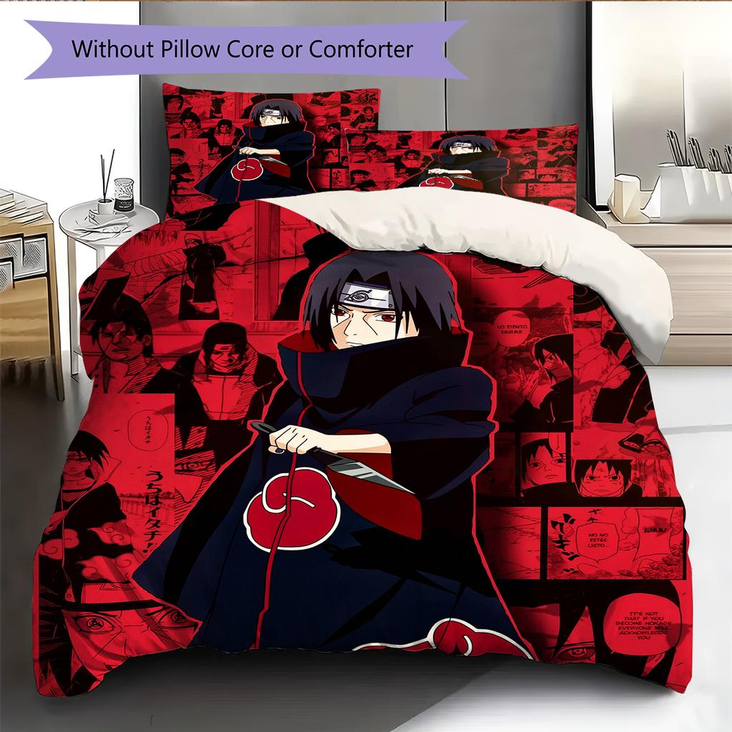 Naruto Anime Wzór Itachi Uchiha Pościel Dekoracja Domu Prezent Urodzinowy (1 * poszwa na kołdrę + 2 * poszewki na poduszki, bez rdzenia)