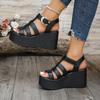 Mode Sommer Knöchelschnalle Damen Keilsandalen Patchwork Plateau-Sandalen Atmungsaktiver Komfort Rutschfeste Weiche Sohle Gladiatorenschuhe Damen