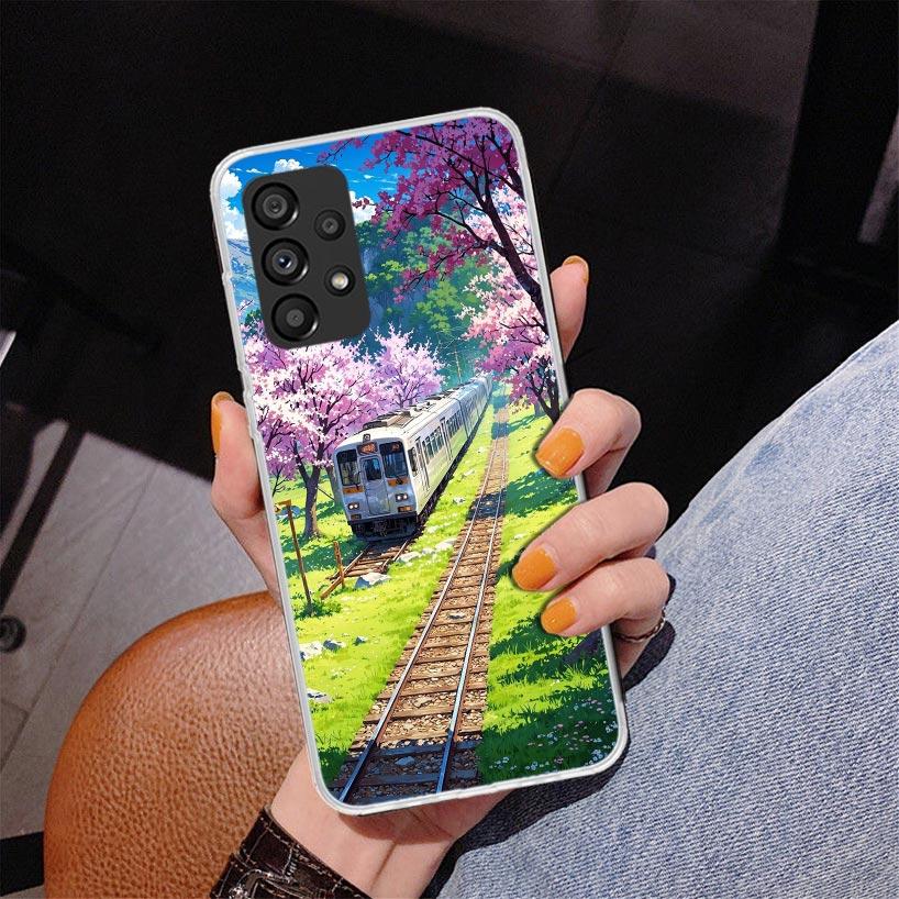 Retro Japanese Sakura Train Phone Case For Samsung Galaxy A52 A32 A22 A12 A51 A31 A50S A30S A20S A10S Note 20 Ultra 10 Plus S10