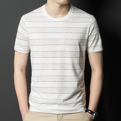 Short-sleeved Striped Round Neck Trendy T-shirt for Men, Summer Korean Style New Casual Handsome Top for Young and Middle-aged People
