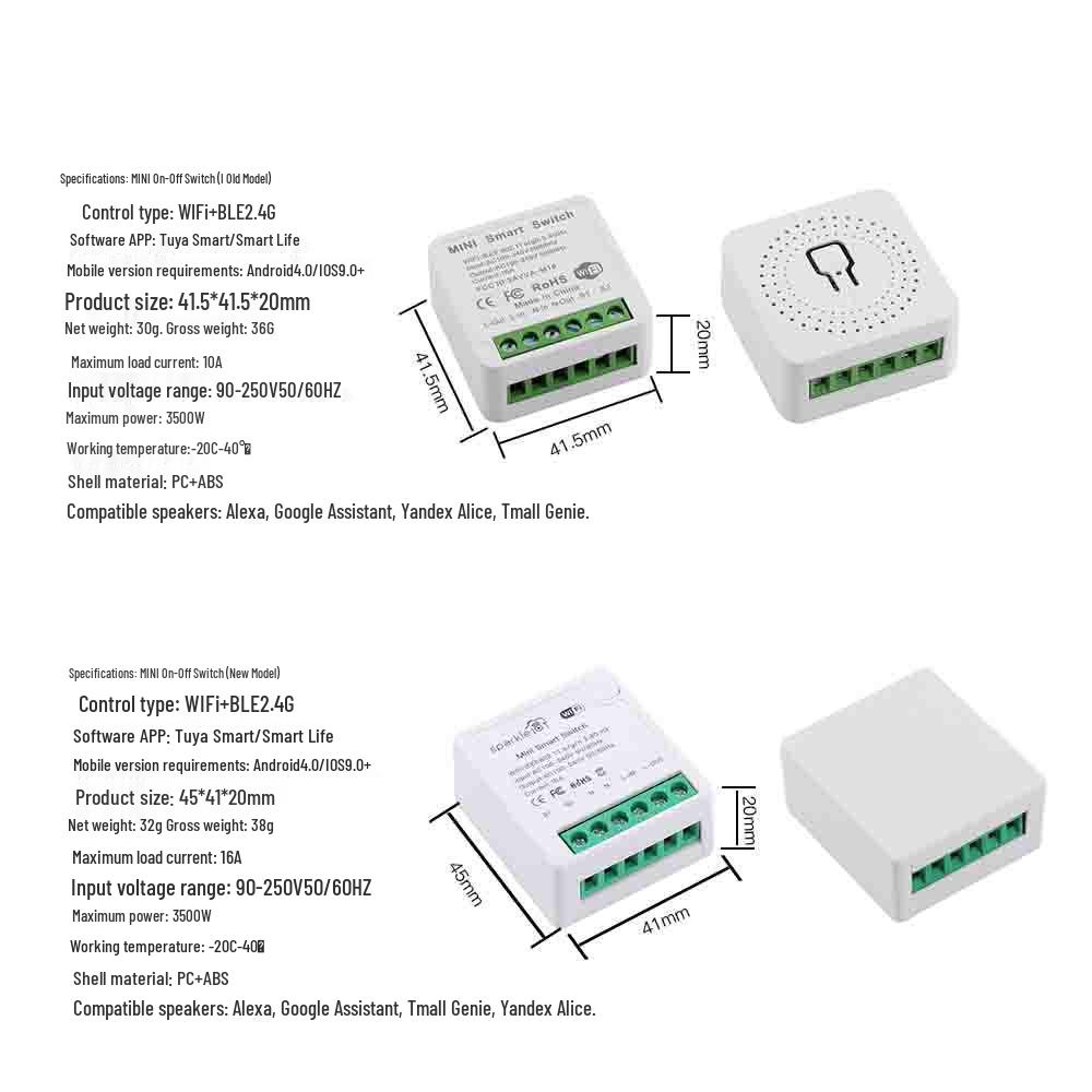 Tuya 16A Smart WiFi Mini Switch with Voice Control & Power Stats