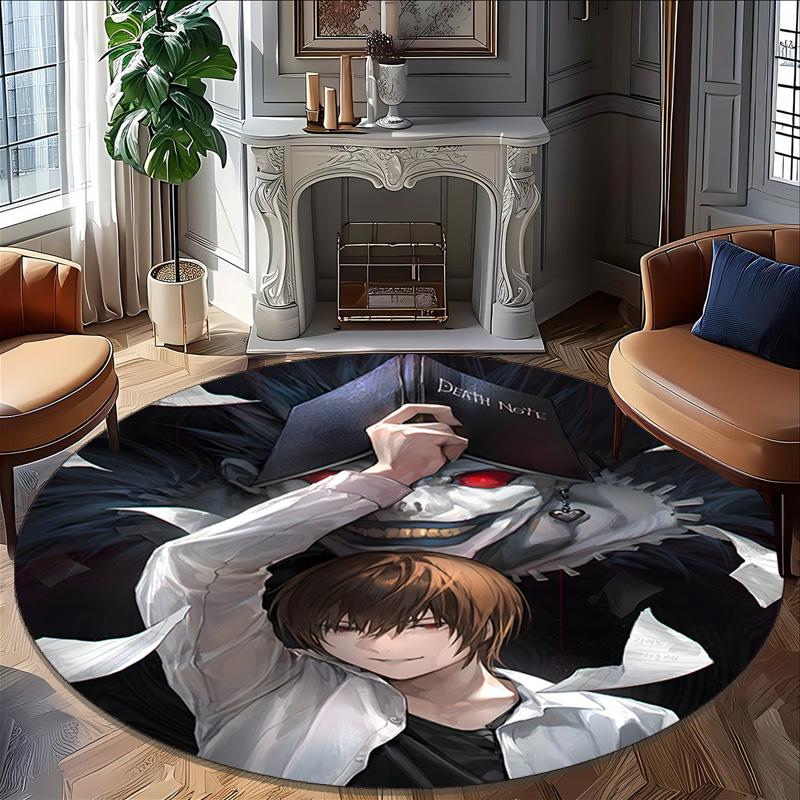 1pc D-Death Note  Carpet, Round Rug, Comfortable, Suitable for Entryways, Living Rooms, Office, And Bedrooms, Christmas Decoration