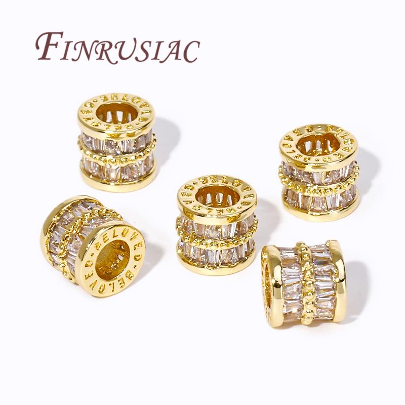 18K Gold Plated Zircon Crystal Bead Accessories For Bracelets,Round Spacer Bead,Separator For Beads,DIY Jewelry Making Supplies