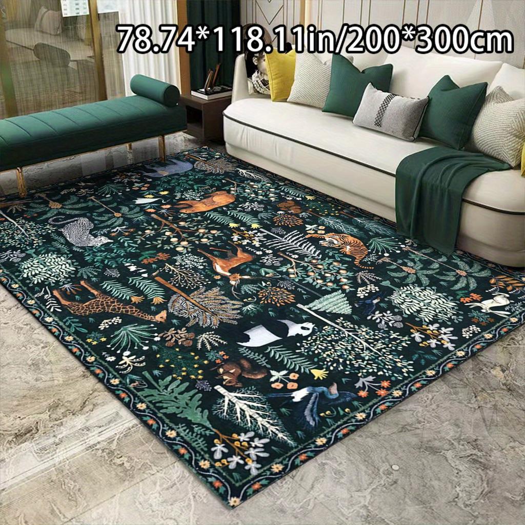 1pc Crystal Velvet Home Decor Green Jungle Animal Pattern Versatile Decorative Style, Living Room Mat, Sofa Mat, Door Mat,