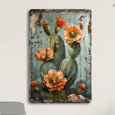 Vintage Cactus And Wild Prairie Rose Metal Wall Art -  Plant Decor Sign, Suitable for Home And Office, Easy To Install, Perfe