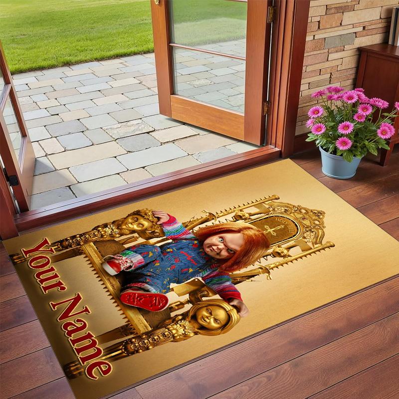 Tappeto in Velluto di Cristallo Testo Nome Personalizzato, Morbido Tappetino Antiscivolo Decorazione per la Casa Gioco per Bambini Chucky Tiffany