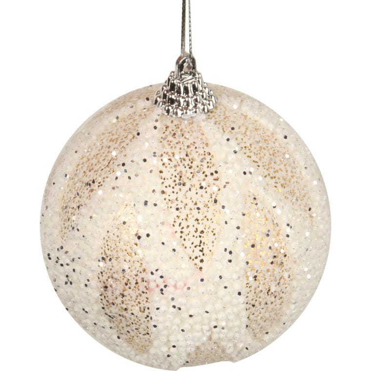 White and Gold Styrofoam Bauble with Glitter
