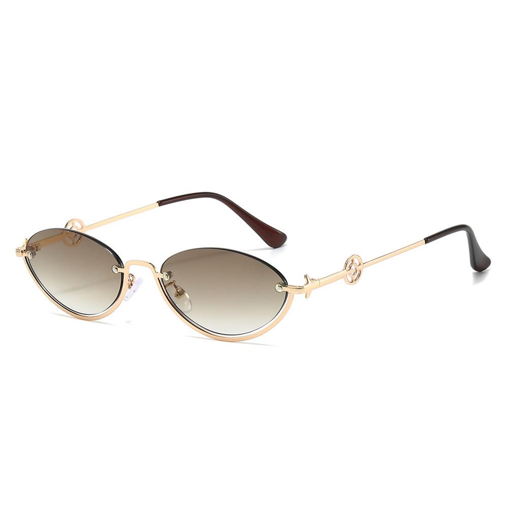 Trend street glasses men's new half frame trimmed sunglasses women oval Internet celebrities gradual change color sunglasses