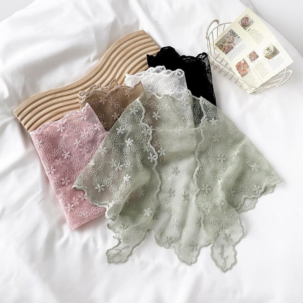 Versatile Elegant Silk Scarf Retro Solid Color Triangular Scarf Flower Pattern Breathable Binder Scarf for Women