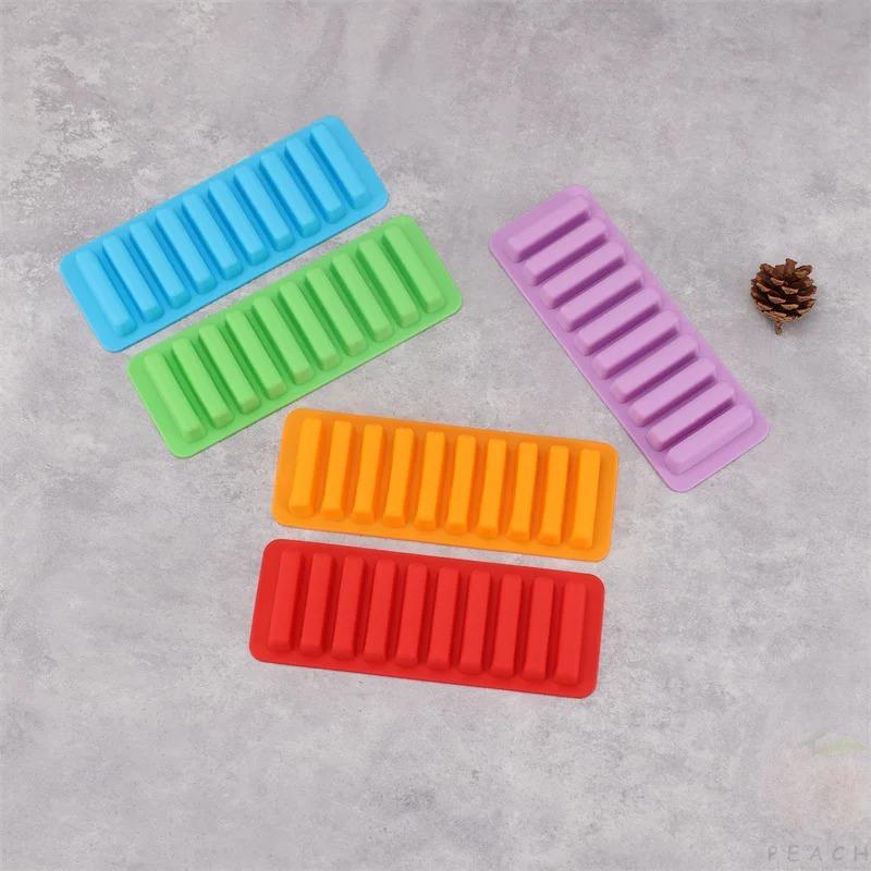 10 Grids Long Strip Shape Silicone Ice Cube Mould Non-Stick Stick Shape Ice Tray DIY Biscuit Baking Mould Jelly Chocolate Mold