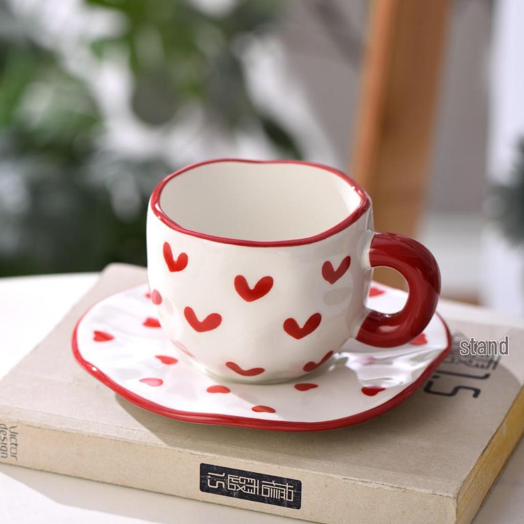 Ceramic Heart Cup and Saucer Set – Stylish Coffee Gift for Couples