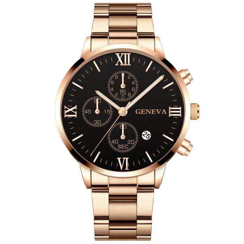 Wis Steel Strap Watch, Men'S Stainless Steel Three-Eye Calendar Quartz Alloy Watch